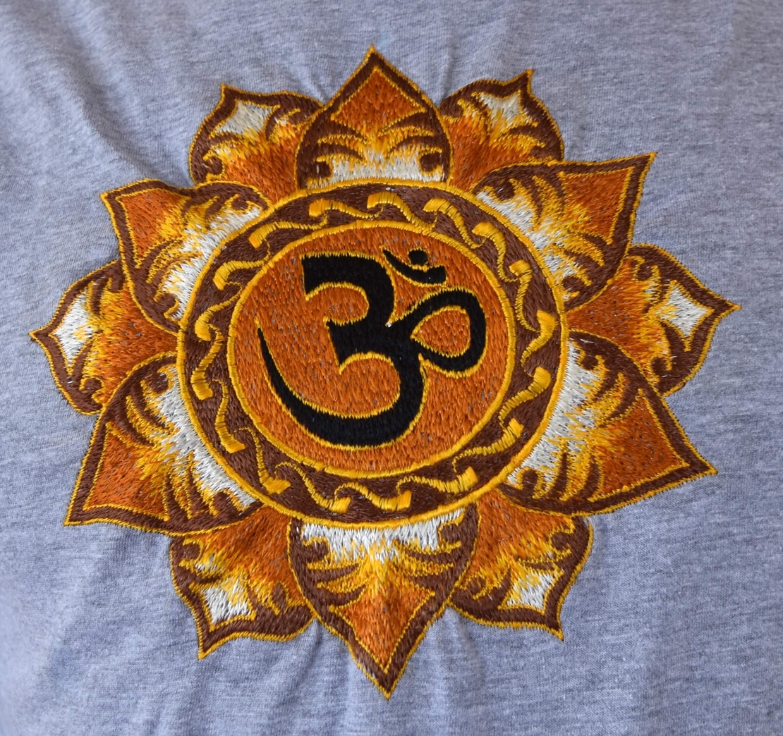 Brown Lotus with OM Embroidery T-shirt