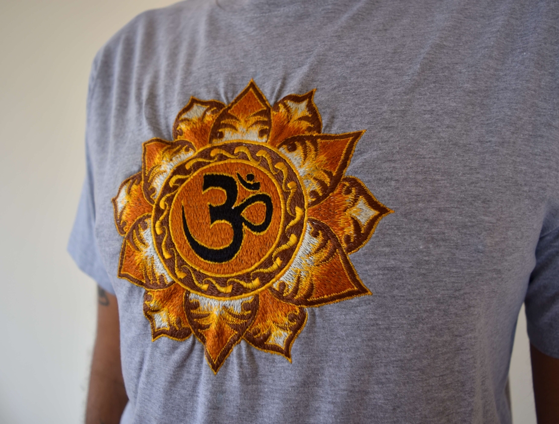 Brown Lotus with OM Embroidery T-shirt