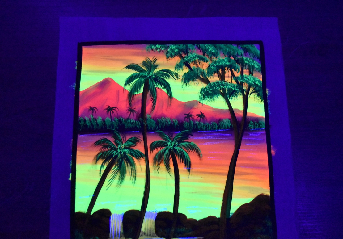 Hanmade UV LED Painting ''Tropical Sunset