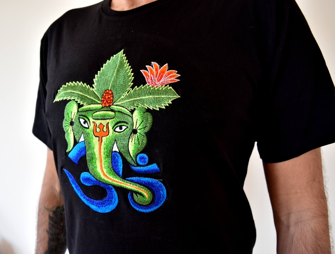Ganesha with OM (handmade embroidery T-shirt)