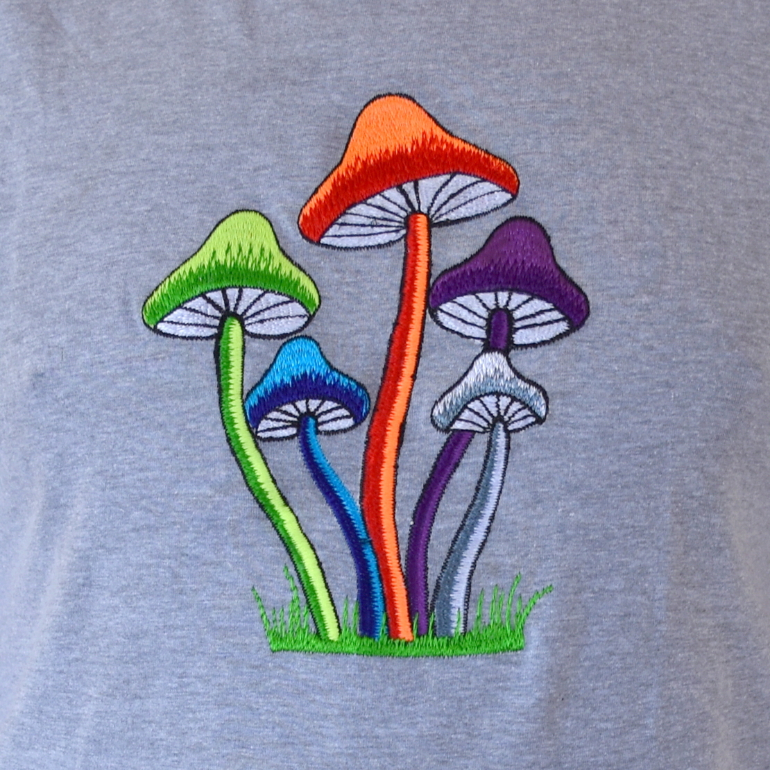 Colorful Mushrooms Embroidery T-shirt