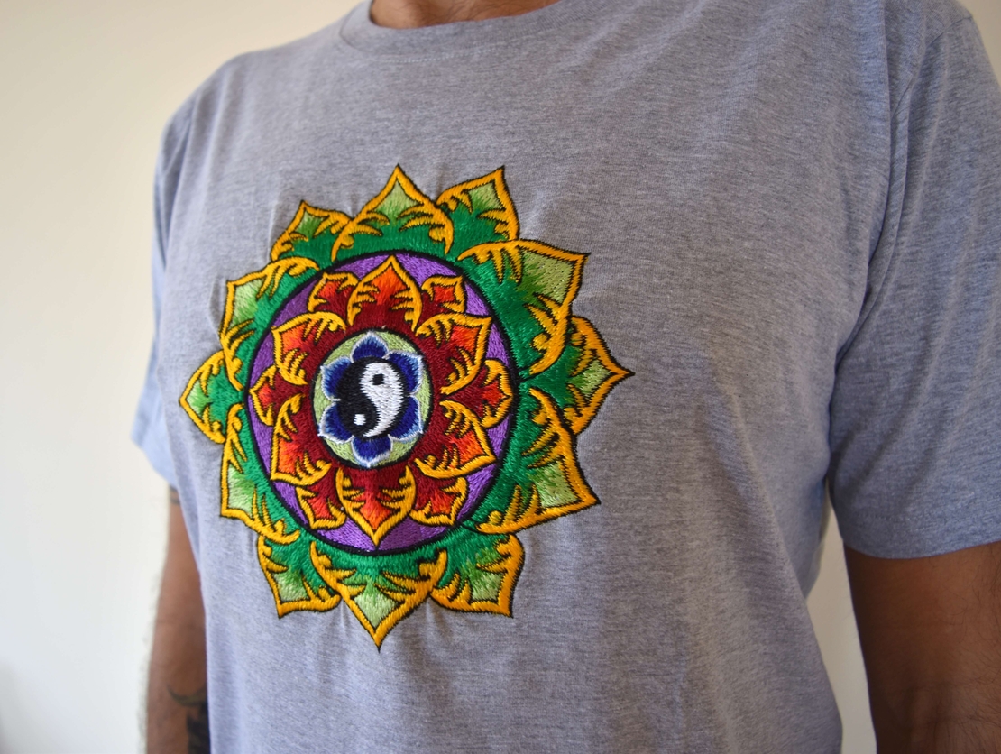 Double Lotus with Yin and Yang Embroidery T-shirt