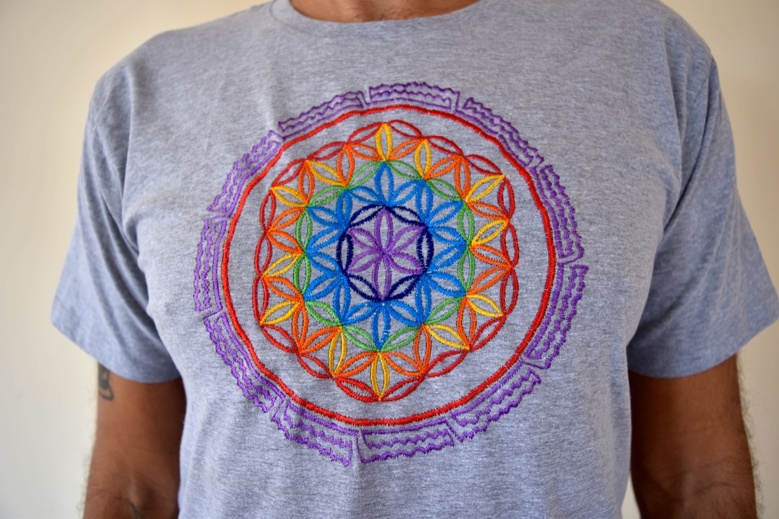 Flower of Life mandala Embroidery T-shirt