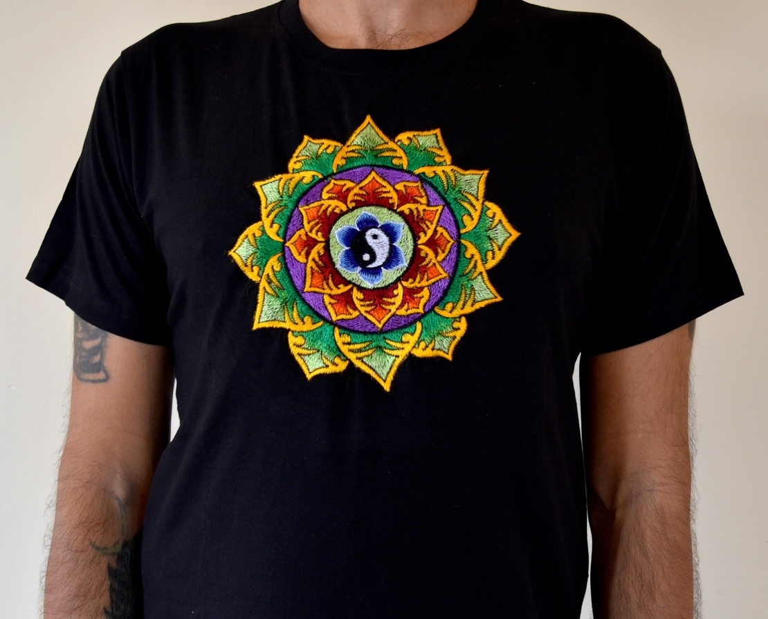 Double Lotus with Yin and Yang Embroidery T-shirt