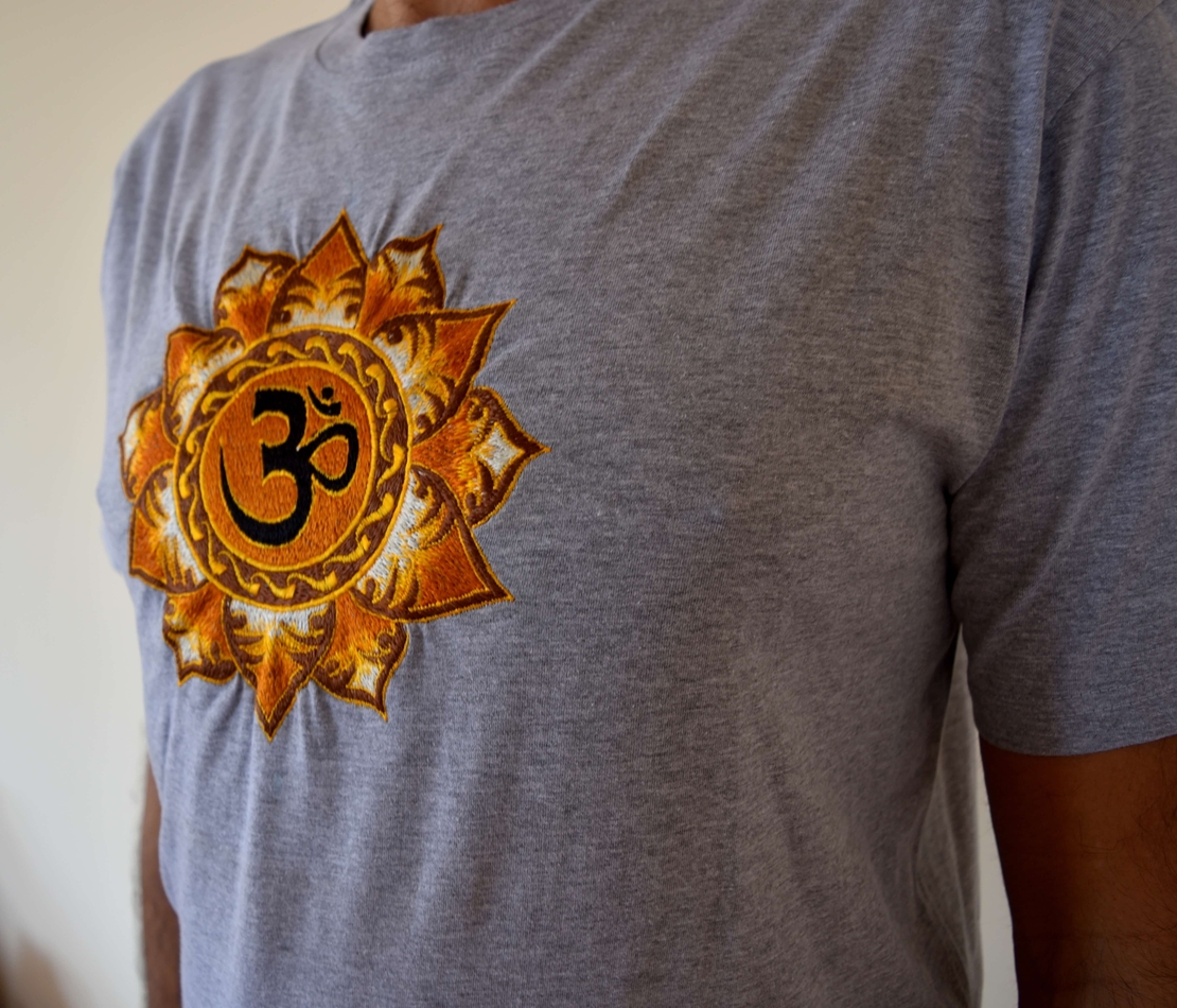 Brown Lotus with OM Embroidery T-shirt