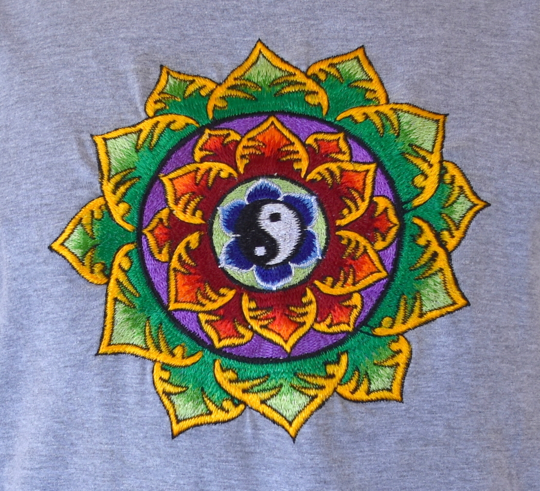 Double Lotus with Yin and Yang Embroidery T-shirt