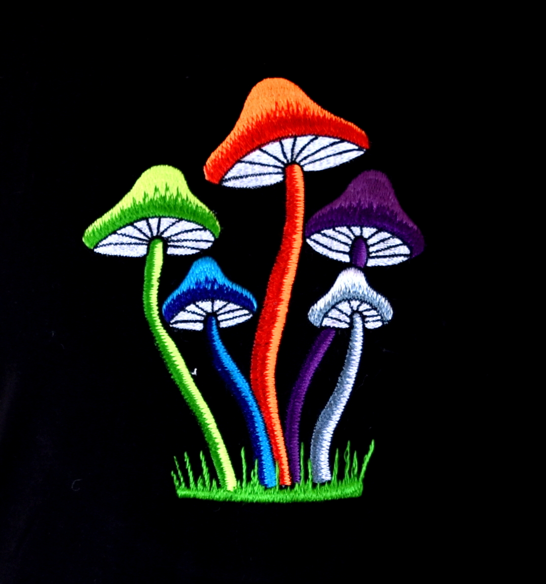 Colorful Mushrooms Embroidery T-shirt