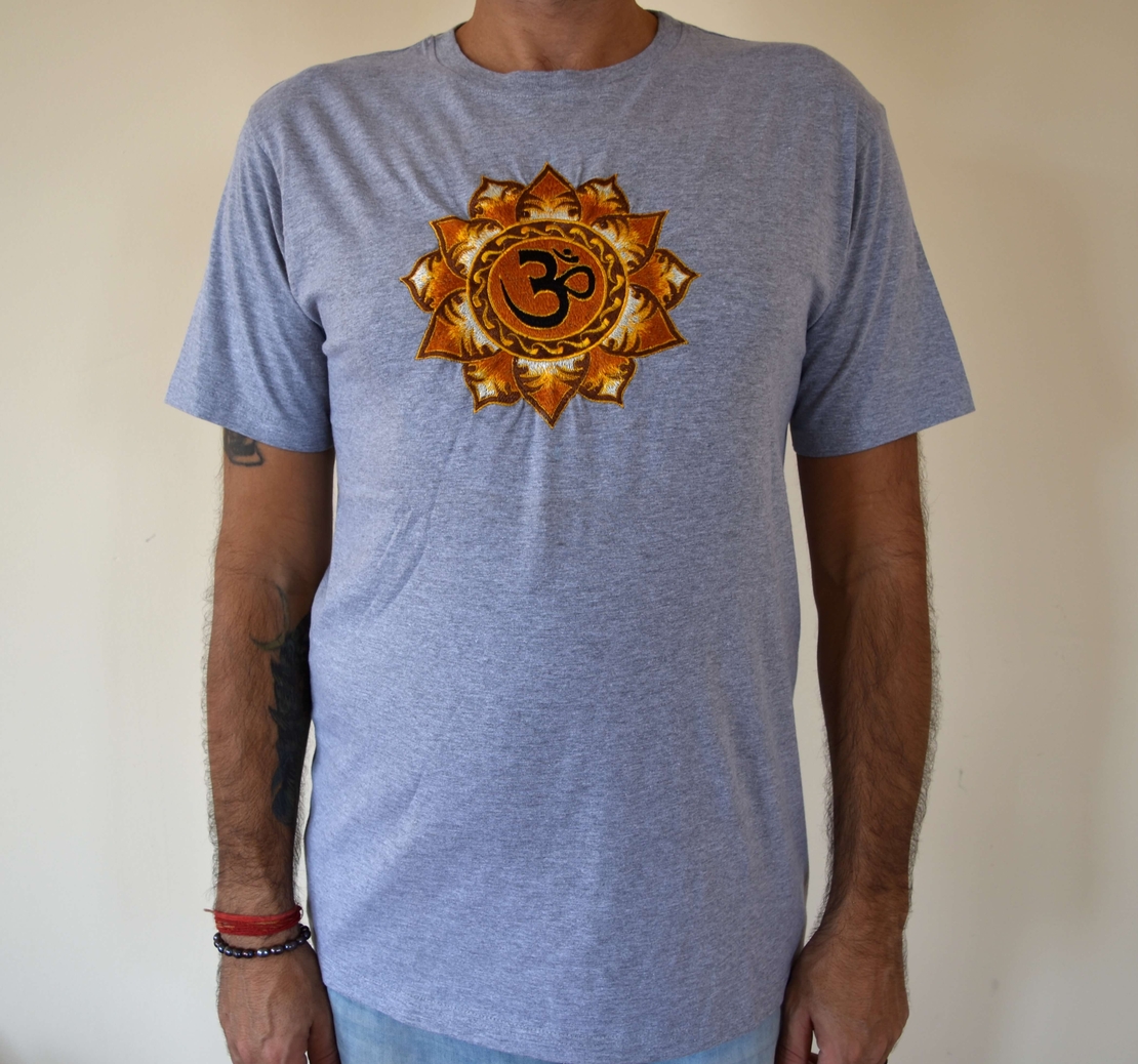 Brown Lotus with OM Embroidery T-shirt