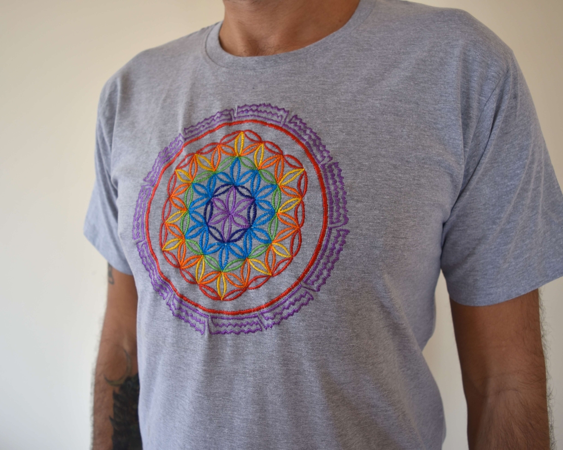Flower of Life mandala Embroidery T-shirt