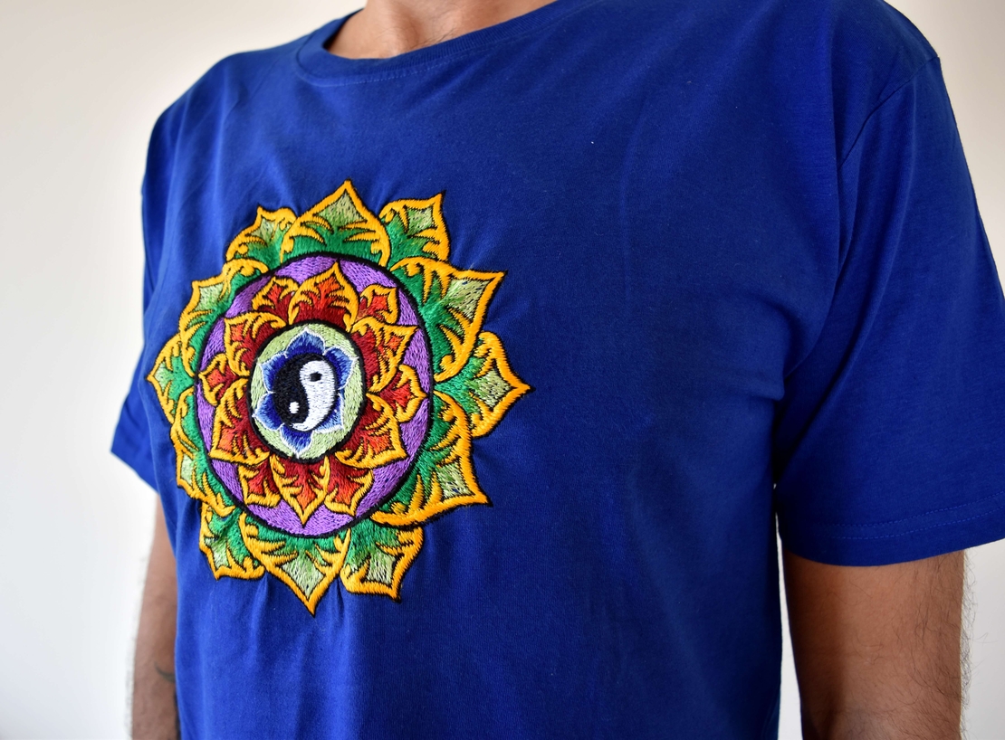 Double Lotus with Yin and Yang Embroidery T-shirt