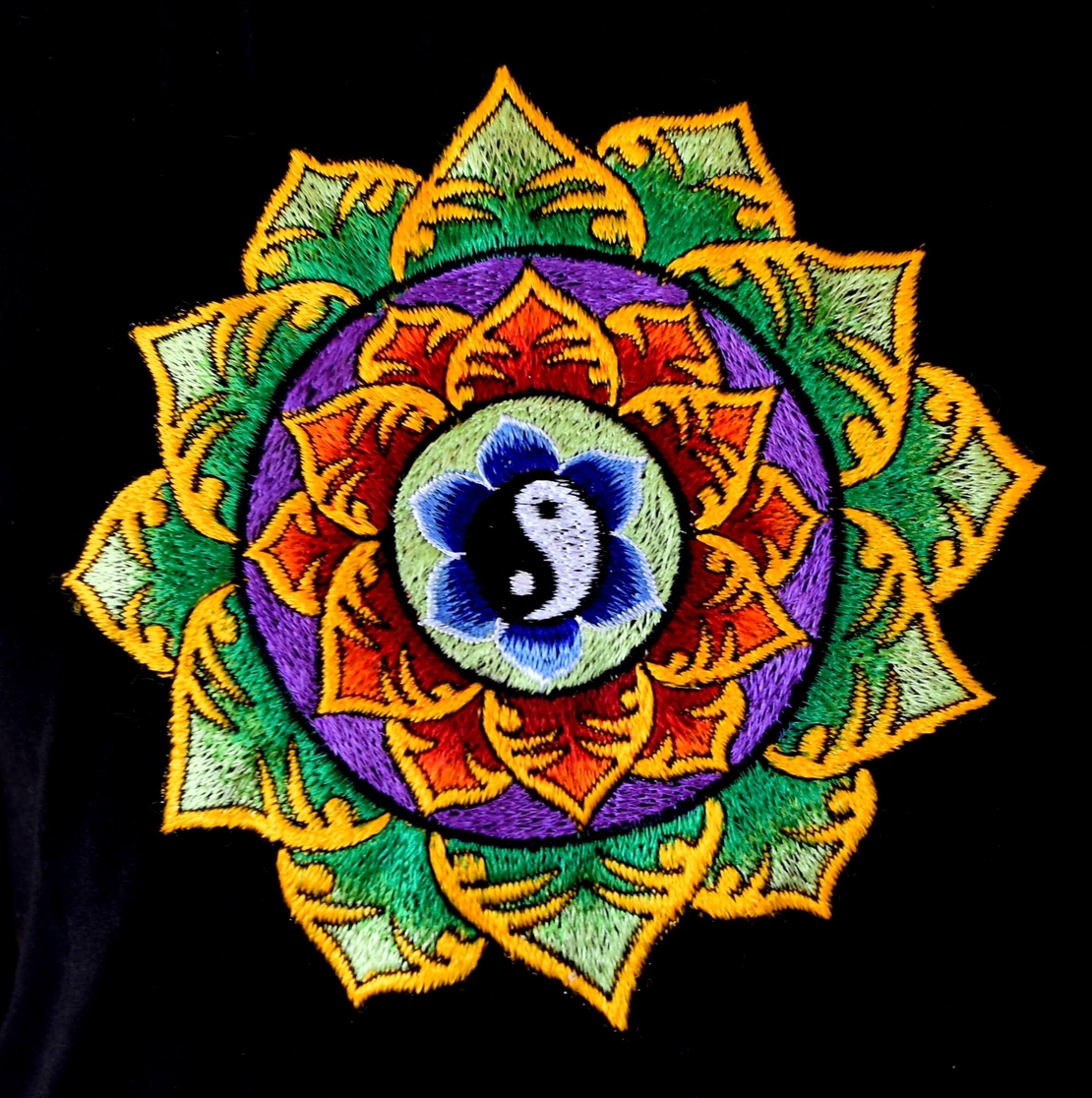 Double Lotus with Yin and Yang Embroidery T-shirt