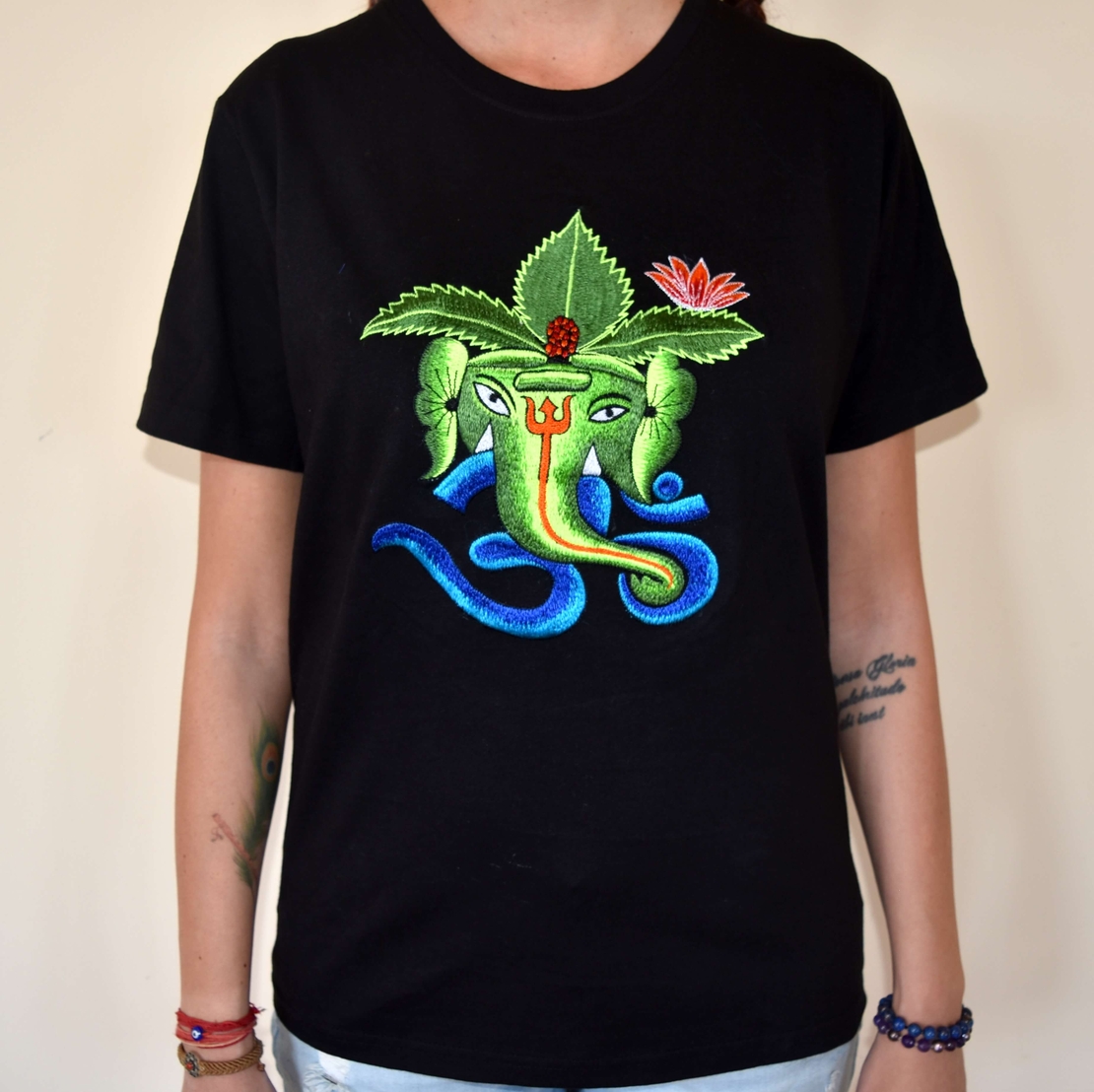 Ganesha with OM (handmade embroidery T-shirt)