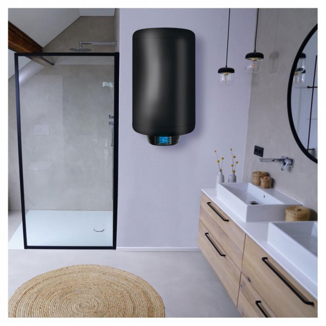 Вертикален бойлер Tedan Sirius 80 Black inox 2kW, WiFi  - неръждаем