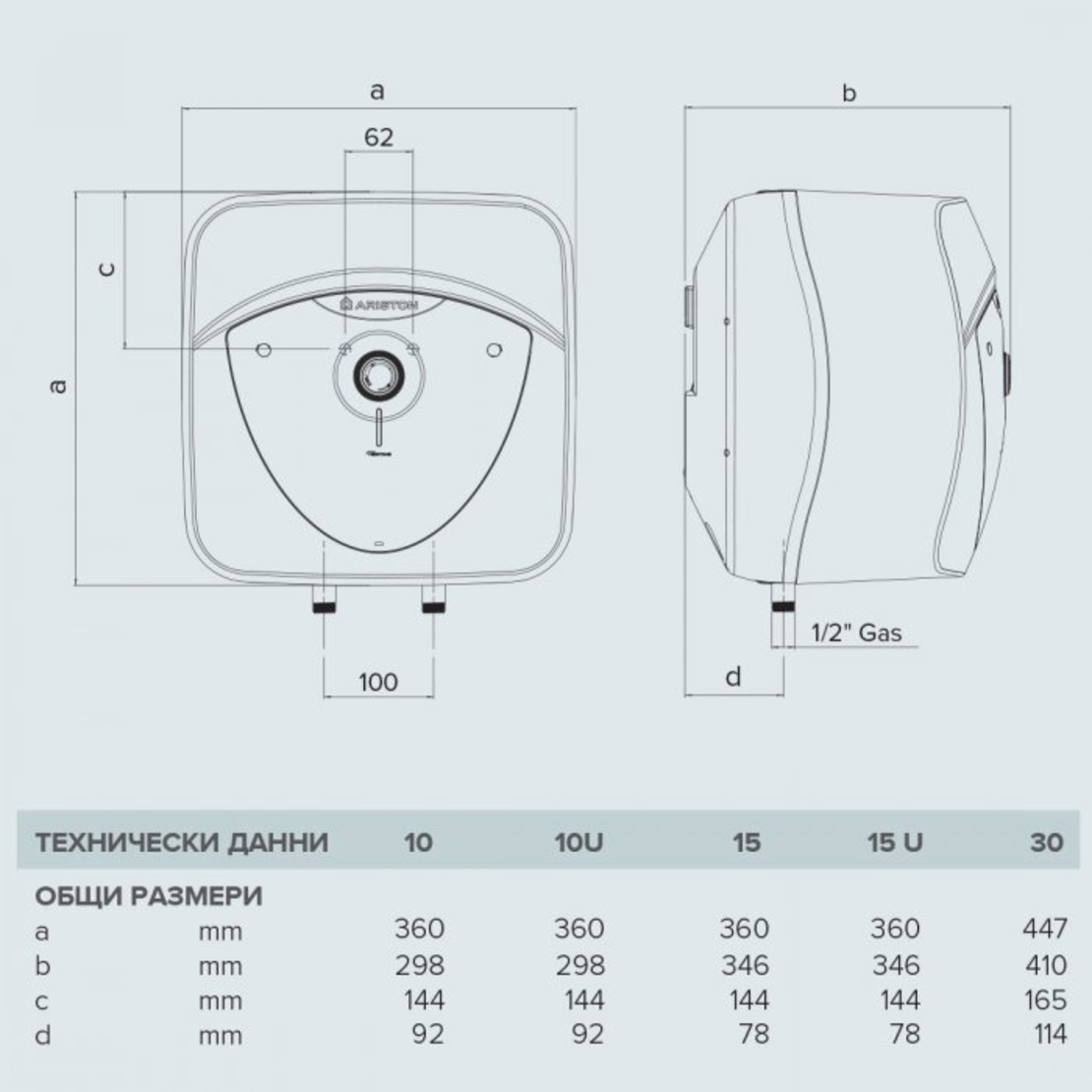 Малолитражен бойлер Ariston Andris Lux 10 OR /5 EU - над мивка