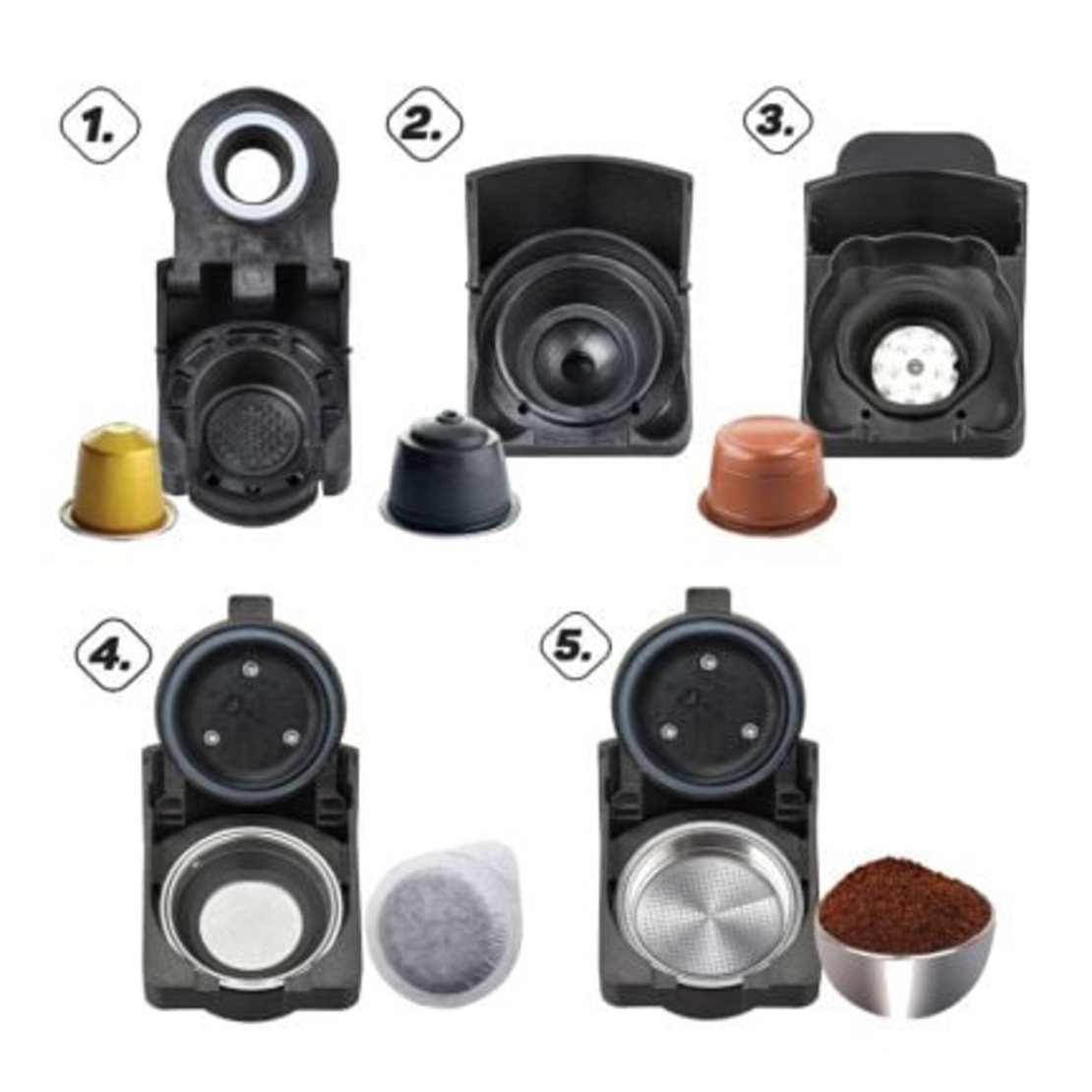 Кафе машина мултифункционална 5 в 1 EK-504, 1450W, 19 бара налягане, Капсули