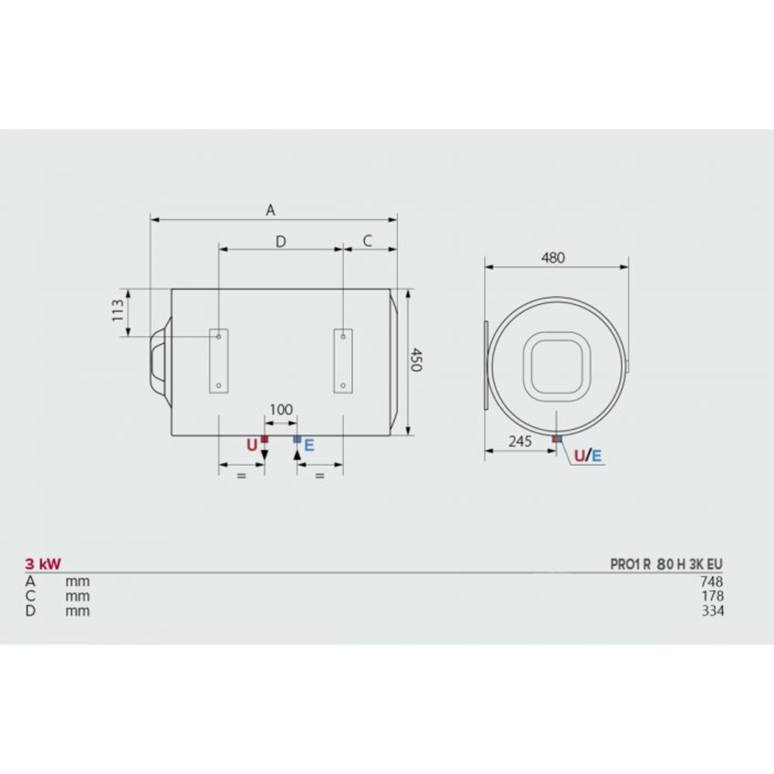 Хоризонтален бойлер Ariston PRO1 R 80 H 3K EU