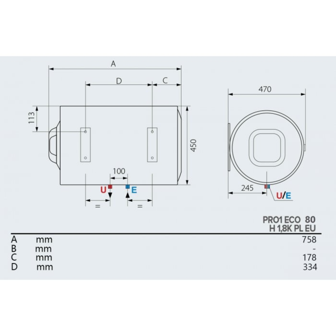 Хоризонтален бойлер Ariston PRO1 ECO 80 H 1.8K PL EU