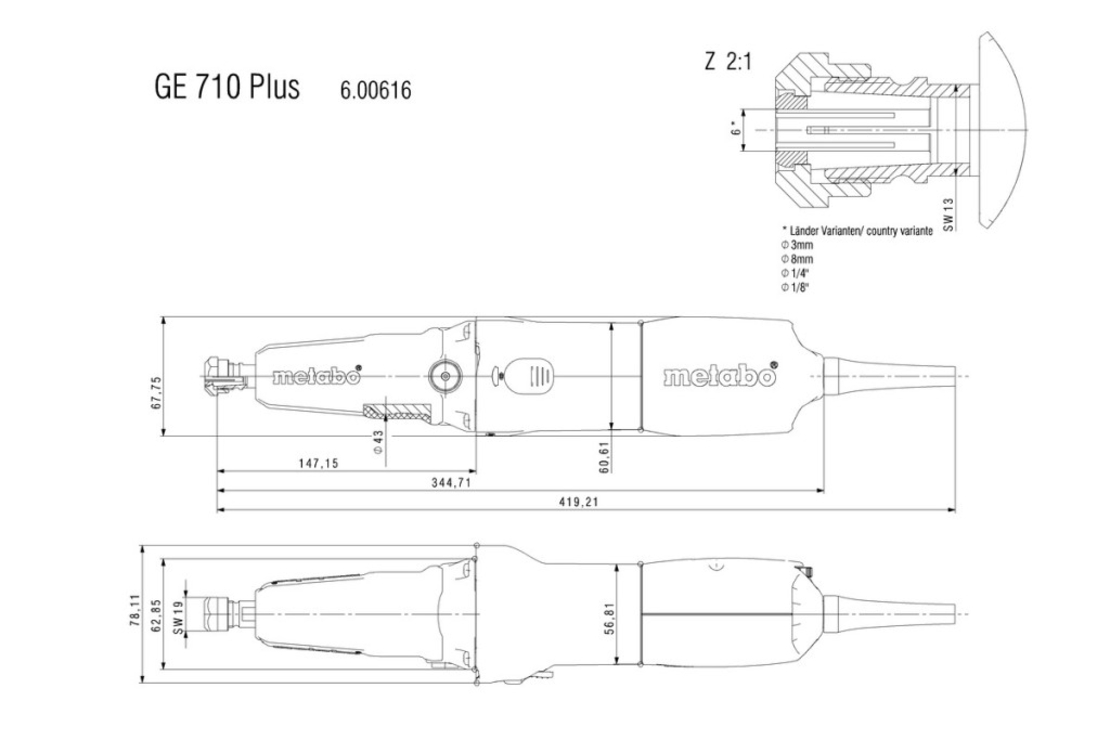 Шлайф прав удължен 710W рег. обороти METABO GE 710 PLUS