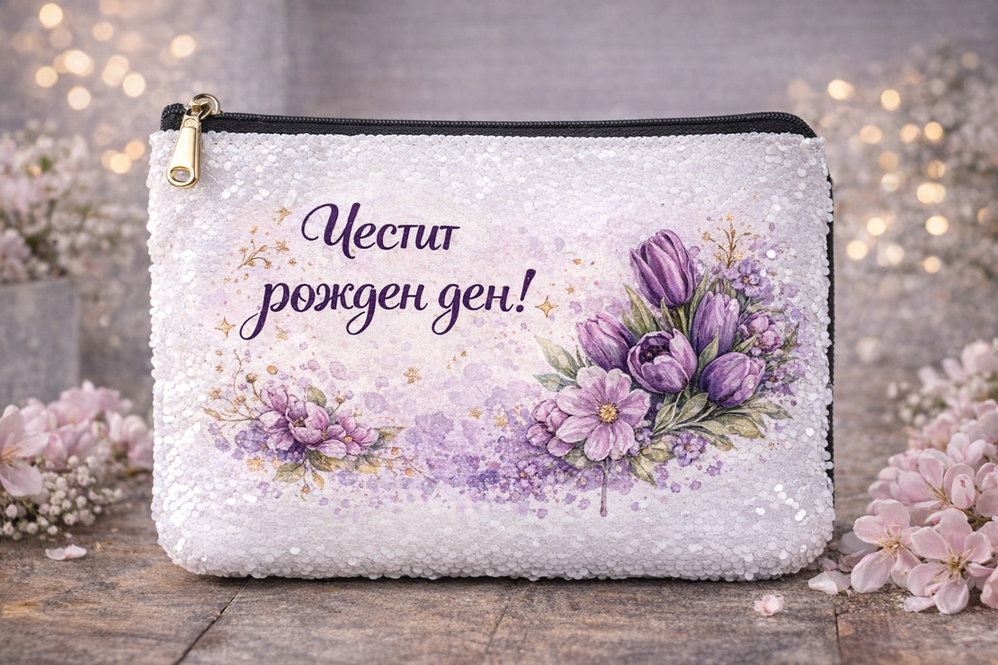 Козметичен несесер „Честит рожден ден“ – елегантен подарък за жена