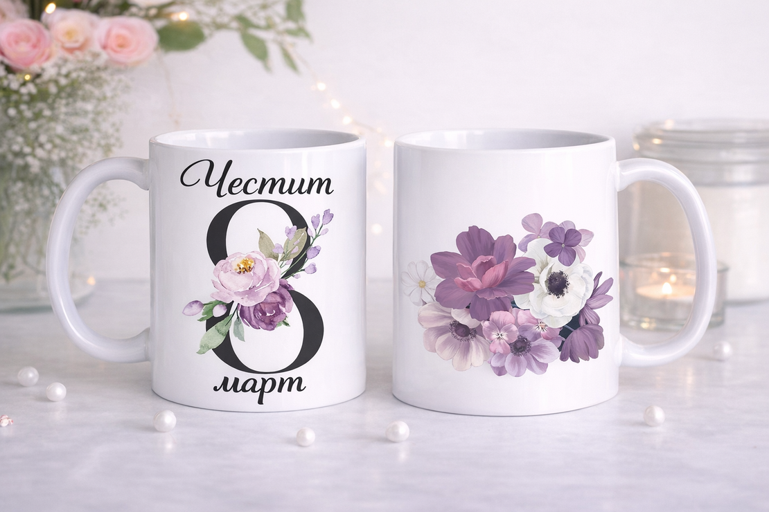 Чаша за 8 март с флорален дизайн