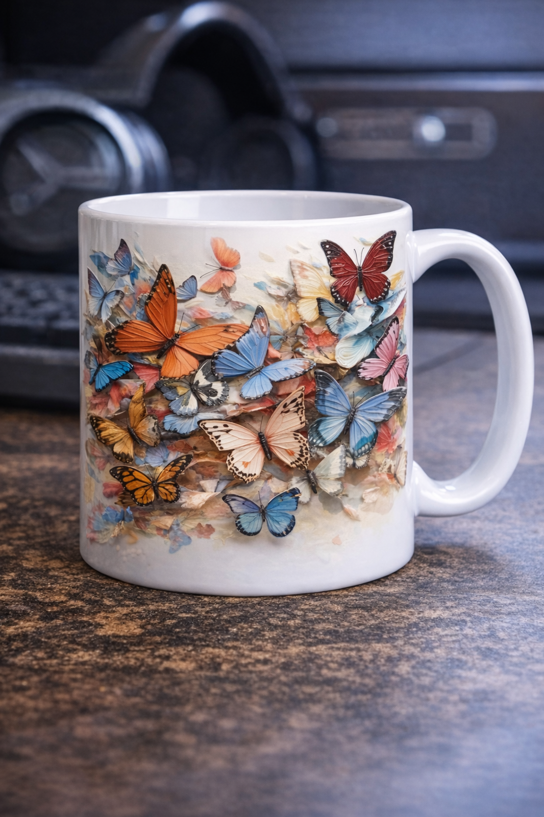 Керамична чаша с цветни пеперуди – стилен подарък за жена