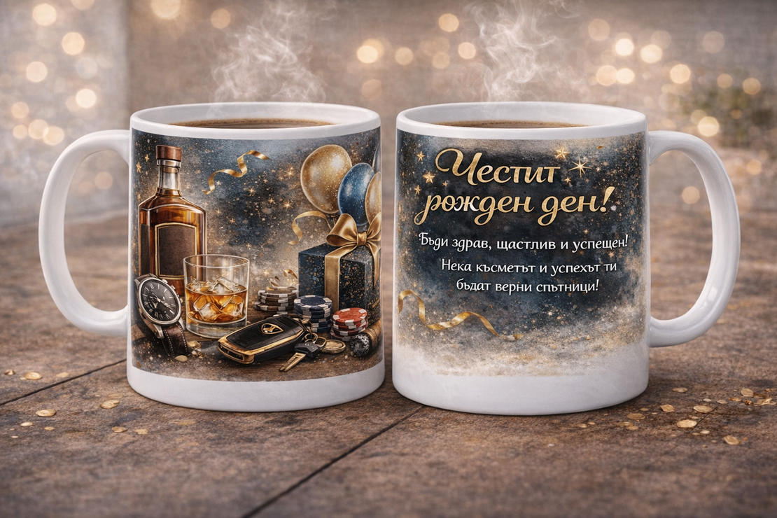 Подаръчна чаша „Честит рожден ден“ – стилна мъжка чаша с пожелание
