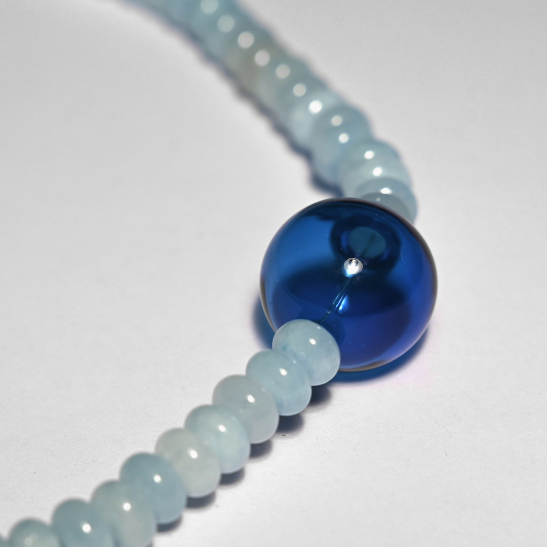 Natural Aquamarine and Glass Sterling Silver 925 Necklace