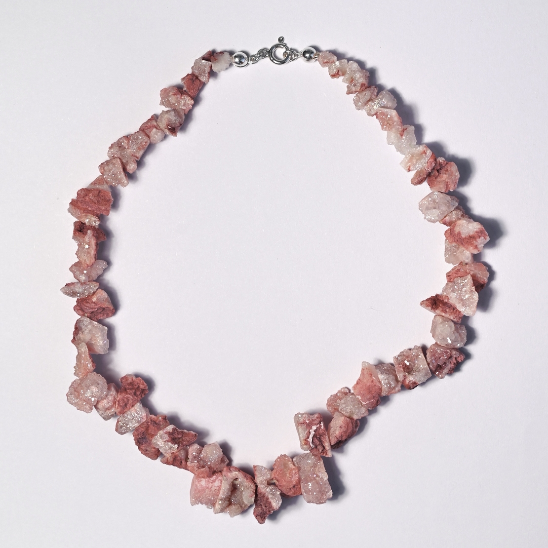 Natural Pink Cotton Candy Quartz Sterling Silver 925 Necklace