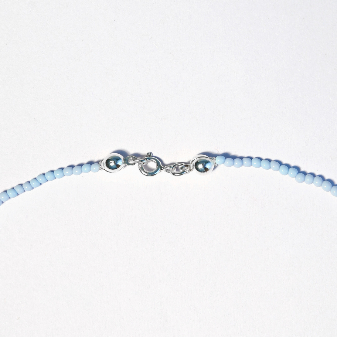 Natural Raw Quartz Glass Seed Beads Sterling Silver 925 Necklace in Light Blue