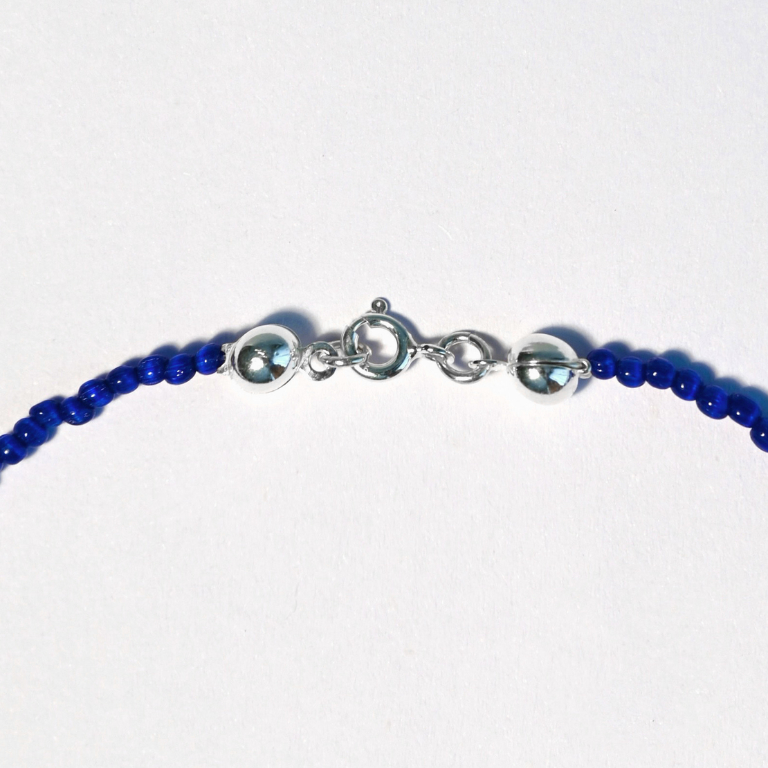 Natural Raw Quartz Glass Seed Beads Sterling Silver 925 Necklace in Dark Blue