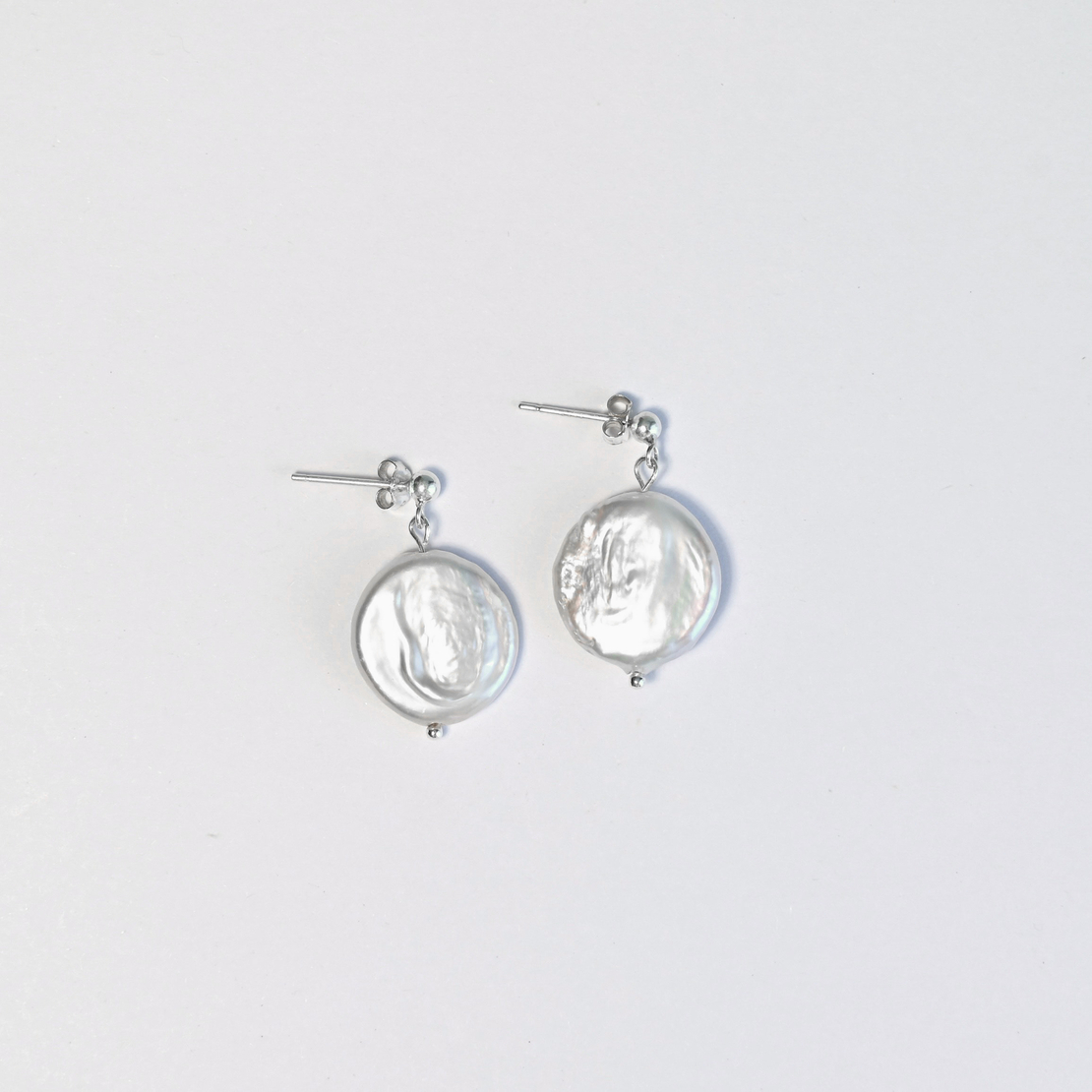 White Coin Pearl Sterling Silver 925 Earrings