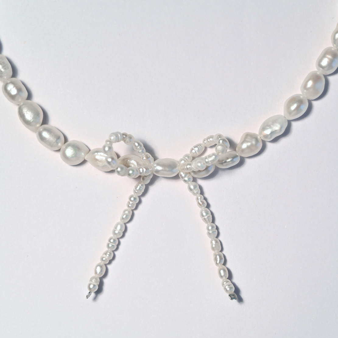 White Freshwater Pearl Sterling Silver Ribbon Necklace