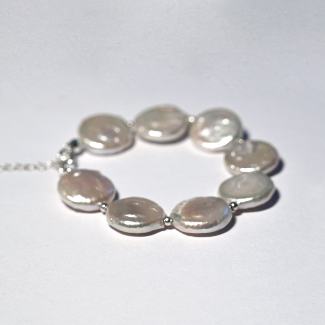 White Coin Pearl Sterling Silver 925 Bracelet