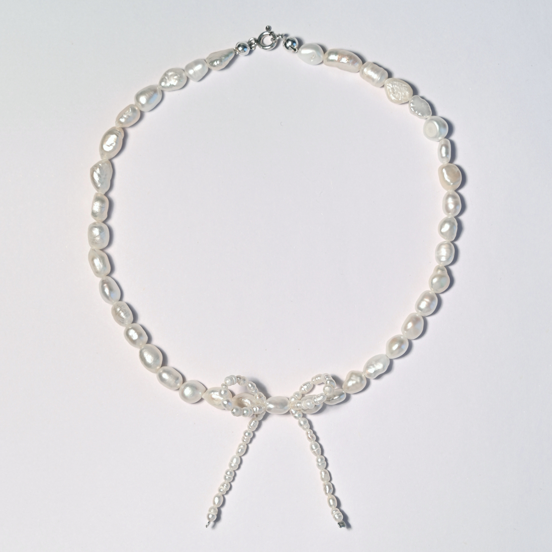 White Freshwater Pearl Sterling Silver Ribbon Necklace