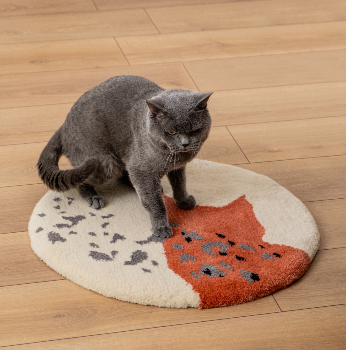 Ръчно изработено килимче за котки LEOPARD-TERRACOTTA от новозеландска вълна