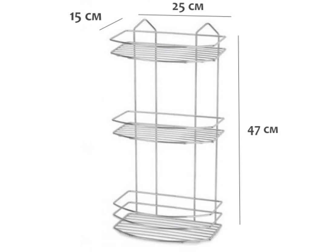 ЕТАЖЕРКА ПРАВ. 4мм 3 НИВА 25x15x47cm ХРОМ BK009 ECO