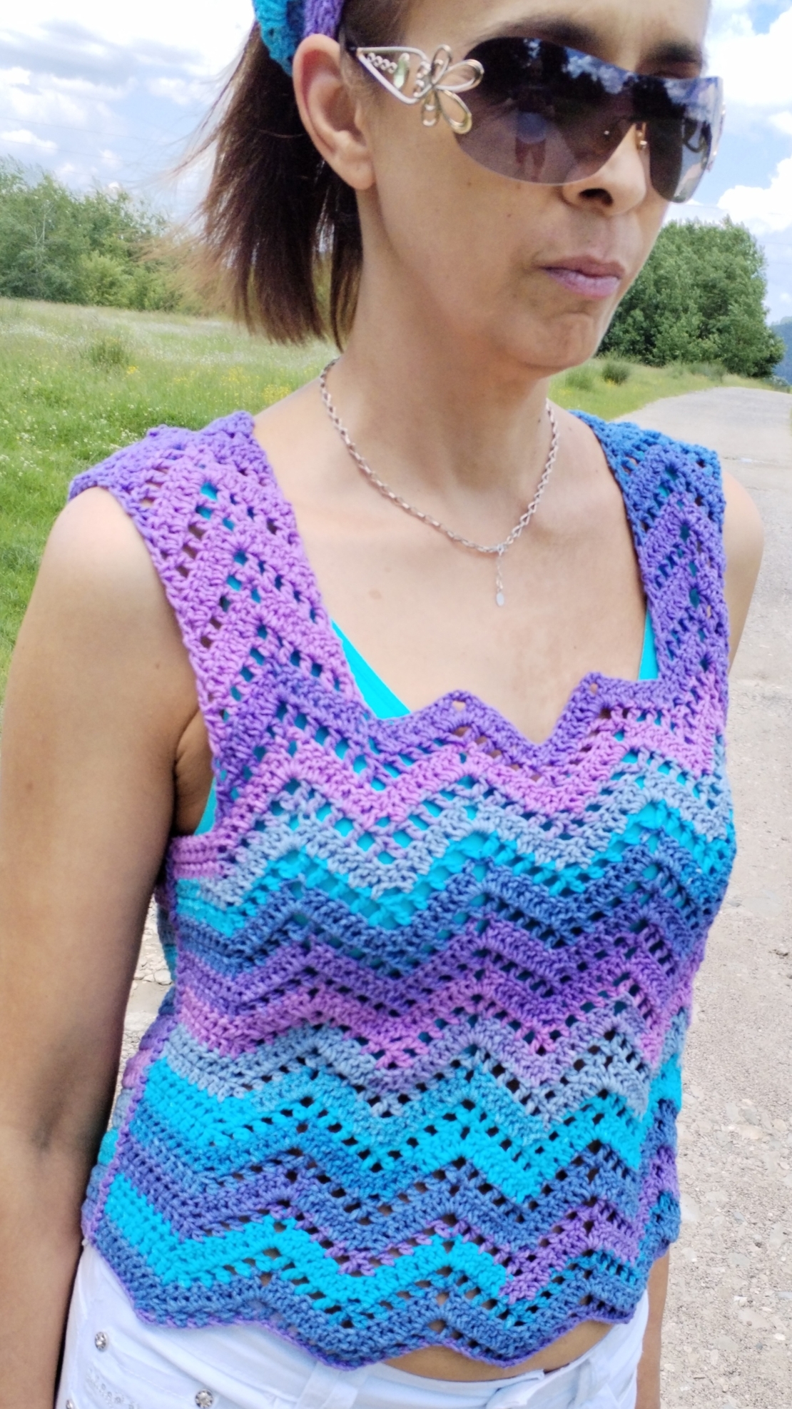 Hand knitted top - Summer fashion with a unique wavy design
