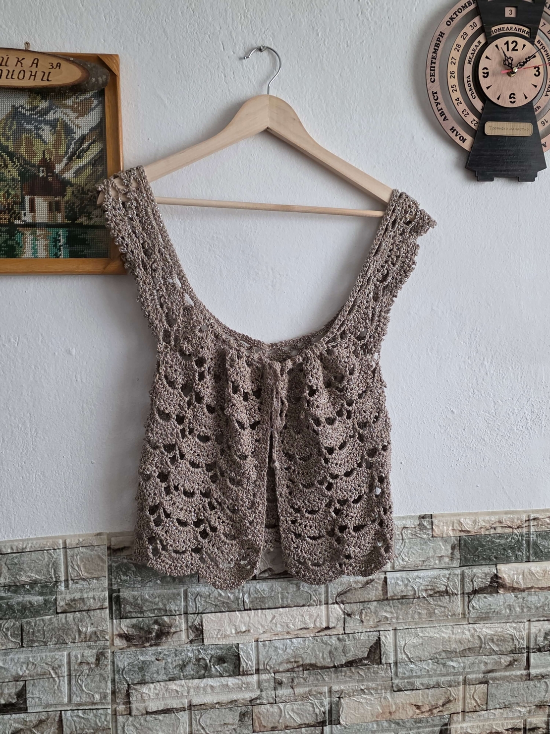 Летен Ръчно Плетен Елек/Болеро с Елегантен Блясък-Модел 