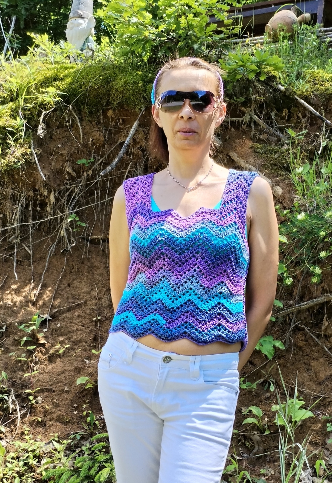 Hand knitted top - Summer fashion with a unique wavy design