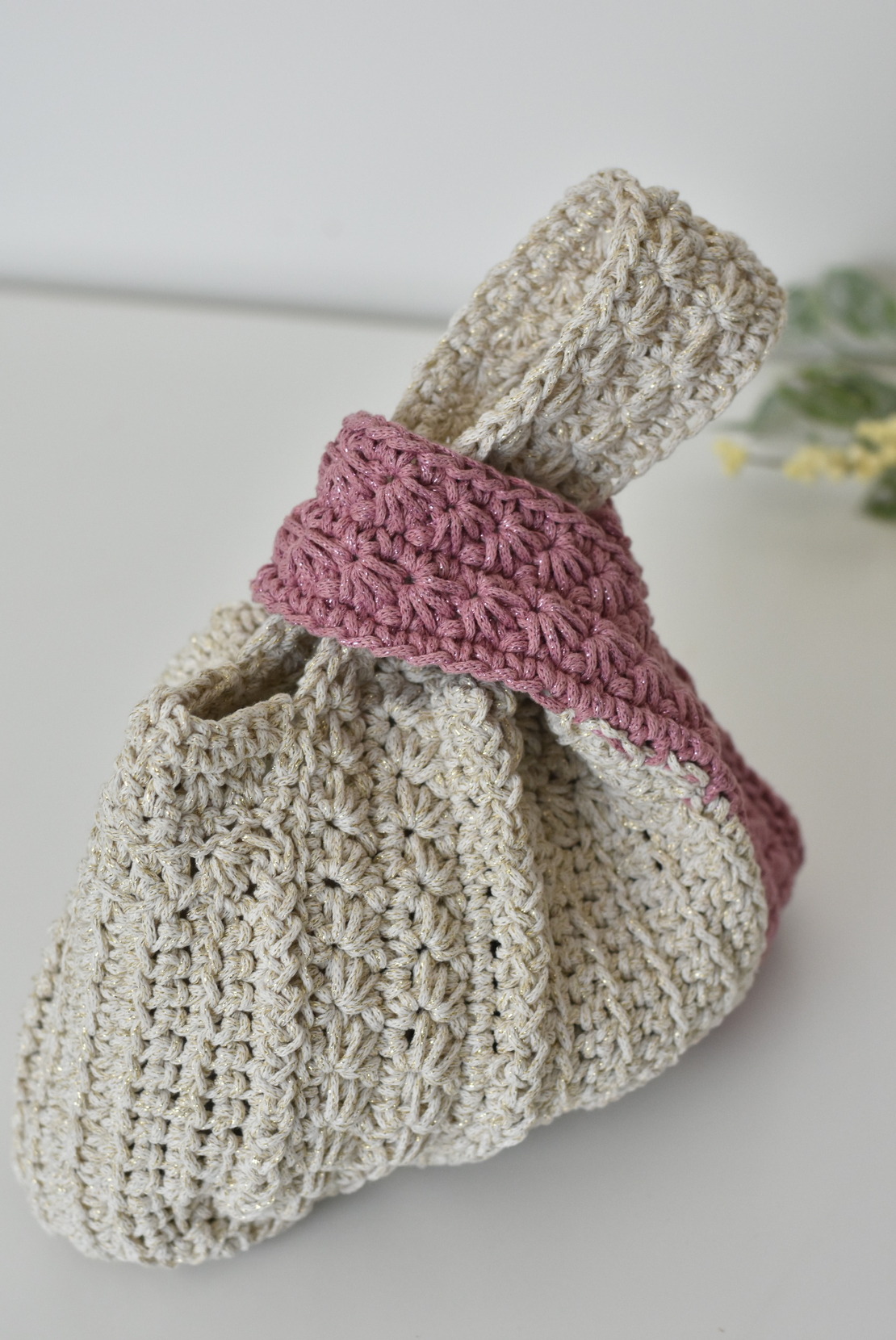 Hand-Knitted Japanese Knot Bag,Crochet Design Bag