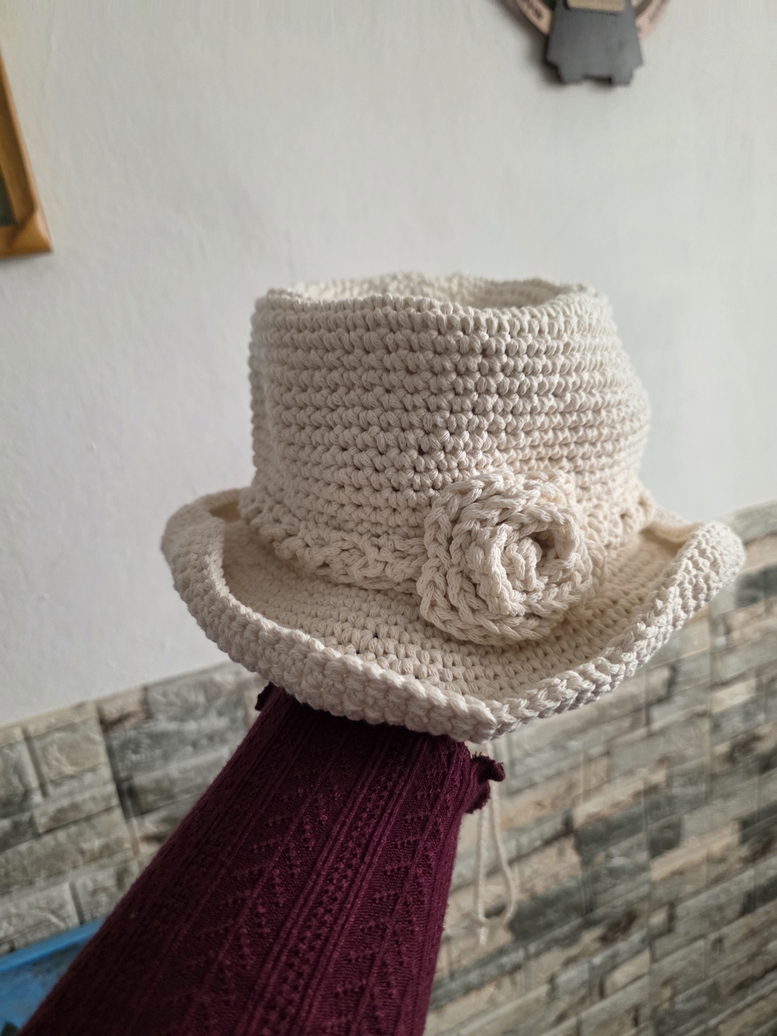 Hand Knitted Cowboy Hat - Vintage Western Style