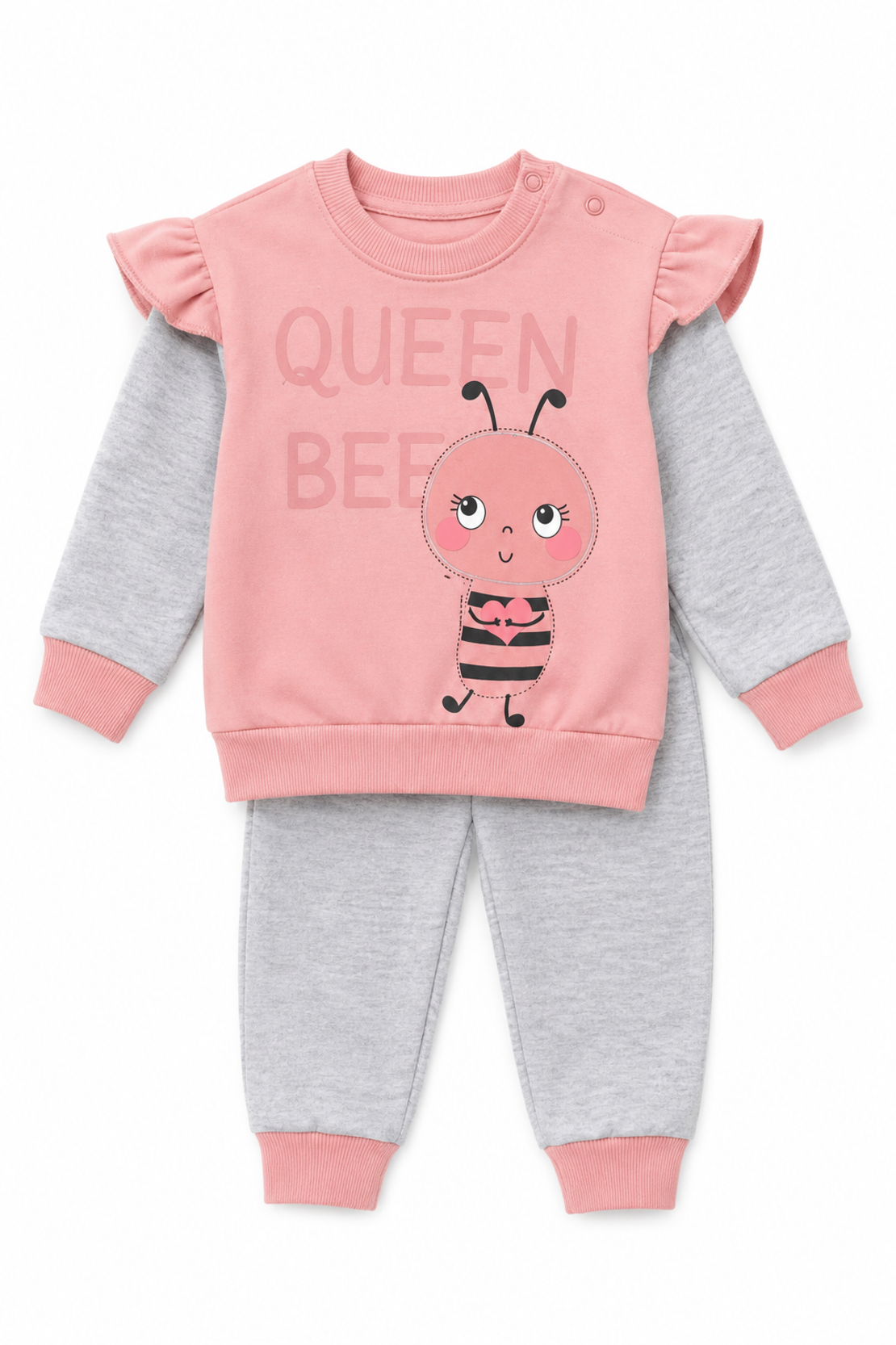 Детски комплект за момиче Queen Bee – розова блуза и сиво долнище (2 части)