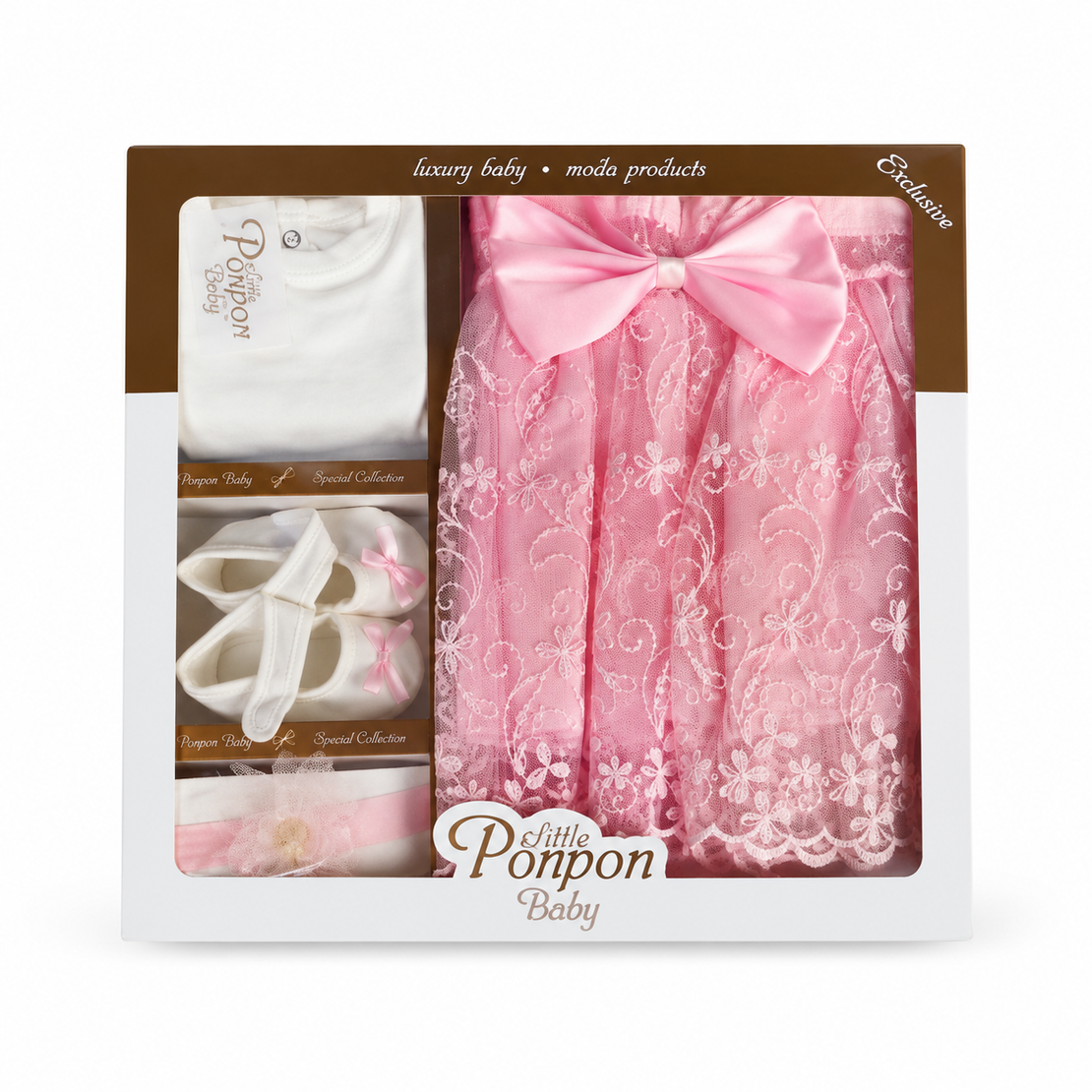 Комплект за изписване за момиче с дантелена рокля Ponpon Baby