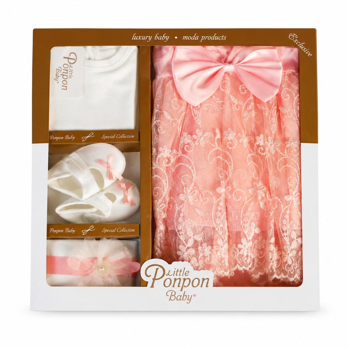 Комплект за изписване за момиче с дантелена рокля Ponpon Baby