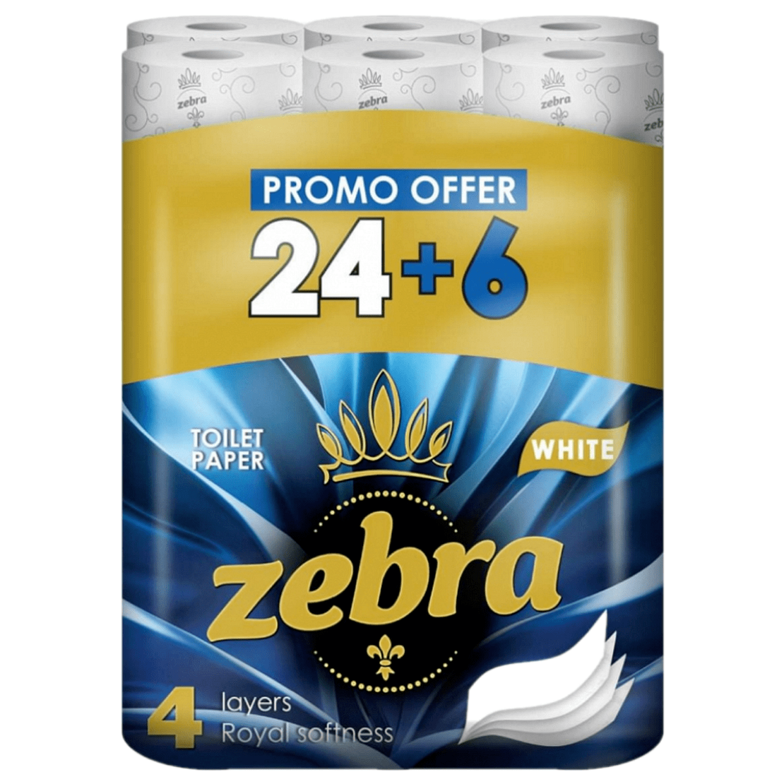 Тоалетна хартия Zebra White, 4 пласта, 30 ролки