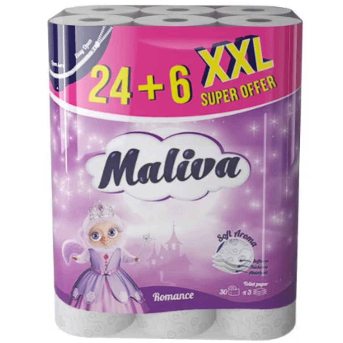 Тоалетна хартия Maliva Romance, 3 пласта, 30 ролки