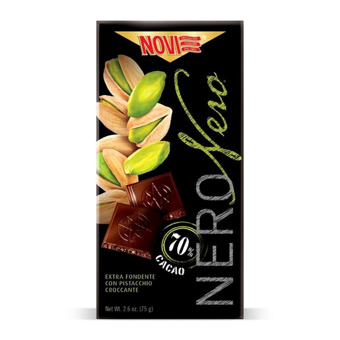 Черен шоколад NOVI Nero 70% Pistaccio 75 гр