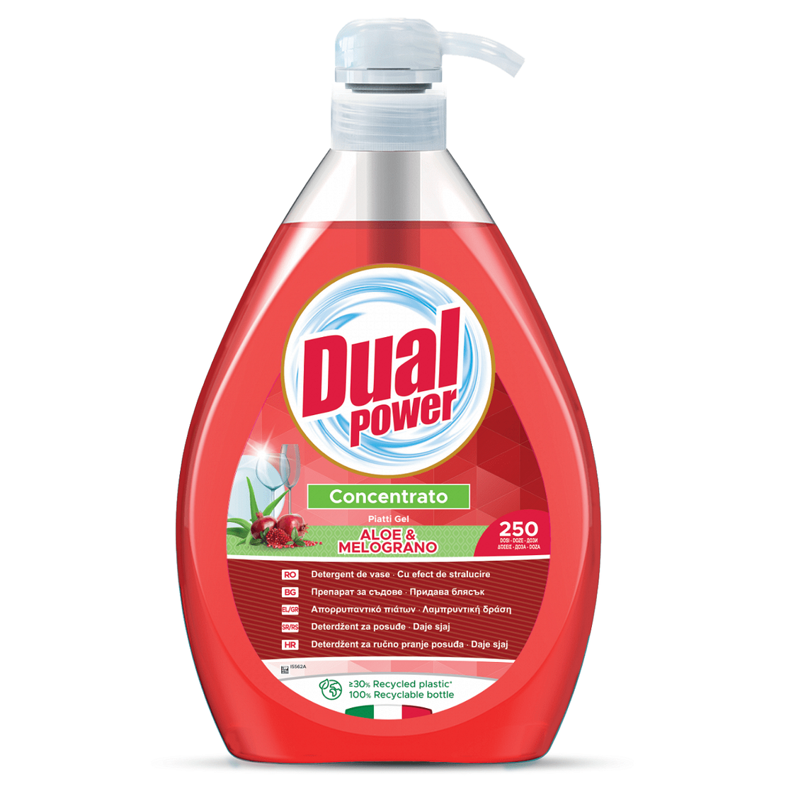 Почистващ препарат за съдове Dual Power Aloe, 1 литър