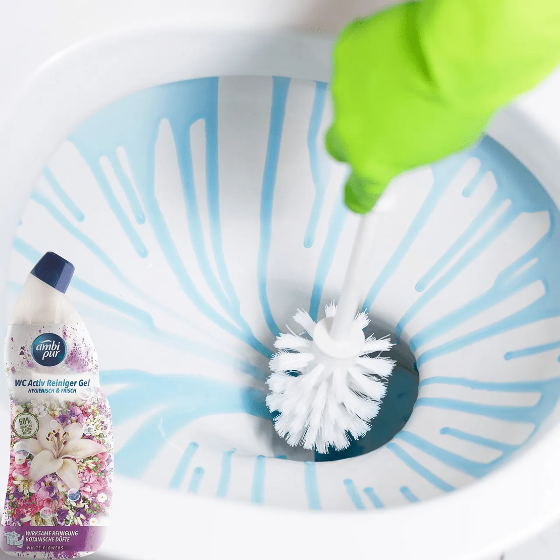 Почистващ гел Ambi Pur White Flowers за тоалетна, 750 мл