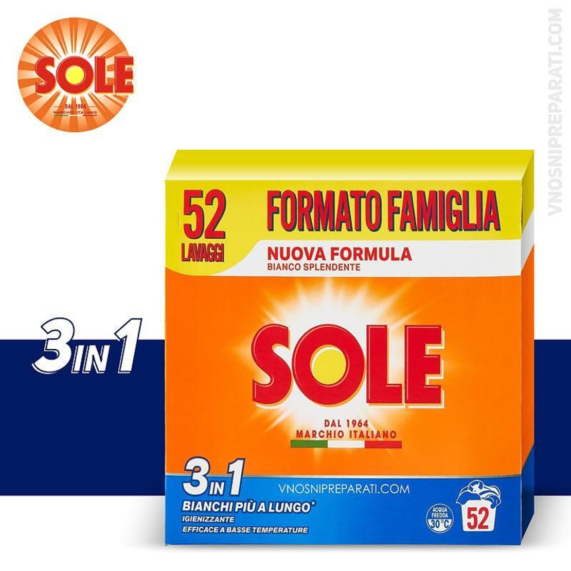 Sole 3in1 Bianchi прах за пране 52 пр